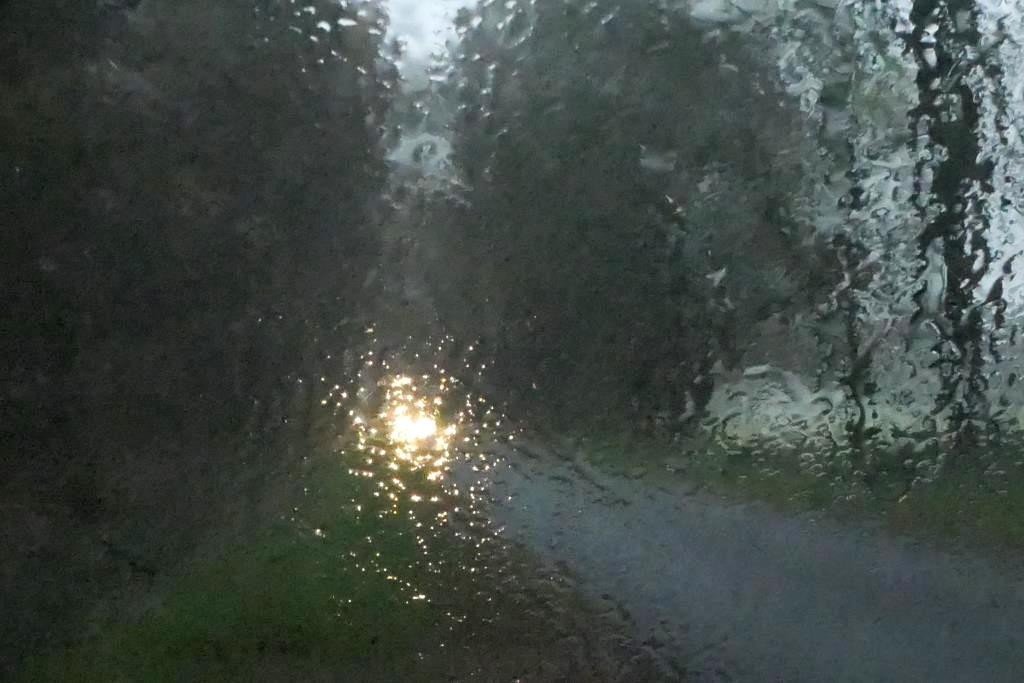 2021-11-13, Gees, Boswachterij, Tilweg met naderende auto door regenruit-3